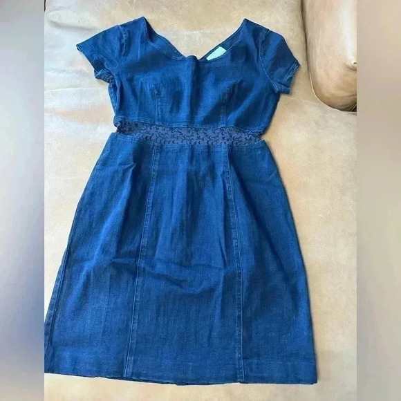 Dennis Goldsmith Vintage Denim Short Sleeve Mesh Knee Length Dress Sz 6 - Picture 2 of 8